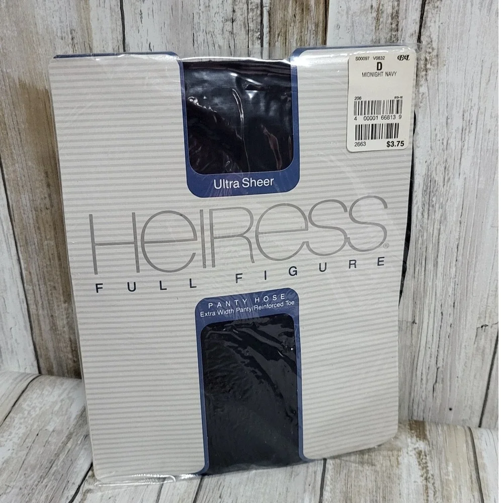 Heiress Full Figure Sheer Control Extra width Panty Hose MIDNIGHT‎ NAVY  Size D